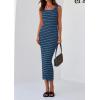 imagePRETTYGARDEN Womens 2025 Spring Summer Bodycon Midi Dress Sleeveless Striped Ribbed Knit Sundress Beach Vacation Tank DressGrey Blue