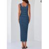 imagePRETTYGARDEN Womens 2025 Spring Summer Bodycon Midi Dress Sleeveless Striped Ribbed Knit Sundress Beach Vacation Tank DressGrey Blue