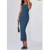 imagePRETTYGARDEN Womens 2025 Spring Summer Bodycon Midi Dress Sleeveless Striped Ribbed Knit Sundress Beach Vacation Tank DressGrey Blue