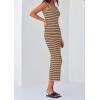 imagePRETTYGARDEN Womens 2025 Spring Summer Bodycon Midi Dress Sleeveless Striped Ribbed Knit Sundress Beach Vacation Tank DressKhaki