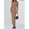 imagePRETTYGARDEN Womens 2025 Spring Summer Bodycon Midi Dress Sleeveless Striped Ribbed Knit Sundress Beach Vacation Tank DressKhaki