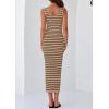imagePRETTYGARDEN Womens 2025 Spring Summer Bodycon Midi Dress Sleeveless Striped Ribbed Knit Sundress Beach Vacation Tank DressKhaki