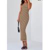 imagePRETTYGARDEN Womens 2025 Spring Summer Bodycon Midi Dress Sleeveless Striped Ribbed Knit Sundress Beach Vacation Tank DressKhaki