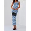imagePRETTYGARDEN Womens 2025 Spring Summer Bodycon Midi Dress Sleeveless Striped Ribbed Knit Sundress Beach Vacation Tank DressLight Blue
