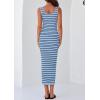 imagePRETTYGARDEN Womens 2025 Spring Summer Bodycon Midi Dress Sleeveless Striped Ribbed Knit Sundress Beach Vacation Tank DressLight Blue