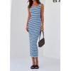 imagePRETTYGARDEN Womens 2025 Spring Summer Bodycon Midi Dress Sleeveless Striped Ribbed Knit Sundress Beach Vacation Tank DressLight Blue