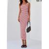 imagePRETTYGARDEN Womens 2025 Spring Summer Bodycon Midi Dress Sleeveless Striped Ribbed Knit Sundress Beach Vacation Tank DressPink
