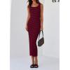 imagePRETTYGARDEN Womens 2025 Spring Summer Bodycon Midi Dress Sleeveless Striped Ribbed Knit Sundress Beach Vacation Tank DressWine Red