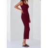 imagePRETTYGARDEN Womens 2025 Spring Summer Bodycon Midi Dress Sleeveless Striped Ribbed Knit Sundress Beach Vacation Tank DressWine Red