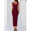 imagePRETTYGARDEN Womens 2025 Spring Summer Bodycon Midi Dress Sleeveless Striped Ribbed Knit Sundress Beach Vacation Tank DressWine Red