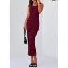 imagePRETTYGARDEN Womens 2025 Spring Summer Bodycon Midi Dress Sleeveless Striped Ribbed Knit Sundress Beach Vacation Tank DressWine Red