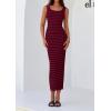 imagePRETTYGARDEN Womens 2025 Spring Summer Bodycon Midi Dress Sleeveless Striped Ribbed Knit Sundress Beach Vacation Tank DressWine Red