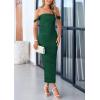 imagePRETTYGARDEN Womens 2025 Summer Off The Shoulder Dress Ruched Bodycon Sleeveless Split Cocktail Party Maxi DressesDark Green
