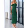 imagePRETTYGARDEN Womens 2025 Summer Off The Shoulder Dress Ruched Bodycon Sleeveless Split Cocktail Party Maxi DressesDark Green
