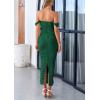 imagePRETTYGARDEN Womens 2025 Summer Off The Shoulder Dress Ruched Bodycon Sleeveless Split Cocktail Party Maxi DressesDark Green