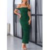 imagePRETTYGARDEN Womens 2025 Summer Off The Shoulder Dress Ruched Bodycon Sleeveless Split Cocktail Party Maxi DressesDark Green