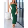 imagePRETTYGARDEN Womens 2025 Summer Off The Shoulder Dress Ruched Bodycon Sleeveless Split Cocktail Party Maxi DressesDark Green
