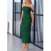 imagePRETTYGARDEN Womens 2025 Summer Off The Shoulder Dress Ruched Bodycon Sleeveless Split Cocktail Party Maxi DressesDark Green