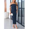 imagePRETTYGARDEN Womens 2025 Summer Off The Shoulder Dress Ruched Bodycon Sleeveless Split Cocktail Party Maxi DressesNavy