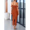 imagePRETTYGARDEN Womens 2025 Summer Off The Shoulder Dress Ruched Bodycon Sleeveless Split Cocktail Party Maxi DressesRust Red