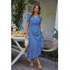 imagePRETTYGARDEN Womens Summer Floral Boho Dress Wrap V Neck Short Sleeve Ruffle ALine Flowy Maxi Wedding Guest DressesBlue Floral