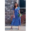 imagePRETTYGARDEN Womens Summer Floral Boho Dress Wrap V Neck Short Sleeve Ruffle ALine Flowy Maxi Wedding Guest DressesBlue Floral