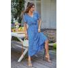 imagePRETTYGARDEN Womens Summer Floral Boho Dress Wrap V Neck Short Sleeve Ruffle ALine Flowy Maxi Wedding Guest DressesBlue Floral