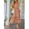 imagePRETTYGARDEN Womens Summer Floral Boho Dress Wrap V Neck Short Sleeve Ruffle ALine Flowy Maxi Wedding Guest DressesCoffee