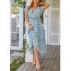 imagePRETTYGARDEN Womens Summer Floral Boho Dress Wrap V Neck Short Sleeve Ruffle ALine Flowy Maxi Wedding Guest DressesDark Blue