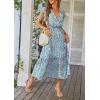 imagePRETTYGARDEN Womens Summer Floral Boho Dress Wrap V Neck Short Sleeve Ruffle ALine Flowy Maxi Wedding Guest DressesDark Blue