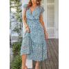 imagePRETTYGARDEN Womens Summer Floral Boho Dress Wrap V Neck Short Sleeve Ruffle ALine Flowy Maxi Wedding Guest DressesDark Blue