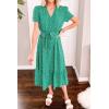 imagePRETTYGARDEN Womens Summer Floral Boho Dress Wrap V Neck Short Sleeve Ruffle ALine Flowy Maxi Wedding Guest DressesGreen Floral