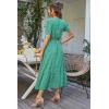 imagePRETTYGARDEN Womens Summer Floral Boho Dress Wrap V Neck Short Sleeve Ruffle ALine Flowy Maxi Wedding Guest DressesGreen Floral