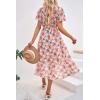 imagePRETTYGARDEN Womens Summer Floral Boho Dress Wrap V Neck Short Sleeve Ruffle ALine Flowy Maxi Wedding Guest DressesGreen Pink Floral