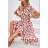 imagePRETTYGARDEN Womens Summer Floral Boho Dress Wrap V Neck Short Sleeve Ruffle ALine Flowy Maxi Wedding Guest DressesGreen Pink Floral