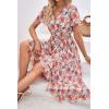 imagePRETTYGARDEN Womens Summer Floral Boho Dress Wrap V Neck Short Sleeve Ruffle ALine Flowy Maxi Wedding Guest DressesGreen Pink Floral