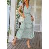 imagePRETTYGARDEN Womens Summer Floral Boho Dress Wrap V Neck Short Sleeve Ruffle ALine Flowy Maxi Wedding Guest DressesGreen01