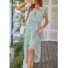 imagePRETTYGARDEN Womens Summer Floral Boho Dress Wrap V Neck Short Sleeve Ruffle ALine Flowy Maxi Wedding Guest DressesGreen01