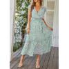 imagePRETTYGARDEN Womens Summer Floral Boho Dress Wrap V Neck Short Sleeve Ruffle ALine Flowy Maxi Wedding Guest DressesGreen01