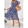 imagePRETTYGARDEN Womens Summer Floral Boho Dress Wrap V Neck Short Sleeve Ruffle ALine Flowy Maxi Wedding Guest DressesNavy White Floral