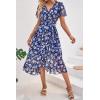 imagePRETTYGARDEN Womens Summer Floral Boho Dress Wrap V Neck Short Sleeve Ruffle ALine Flowy Maxi Wedding Guest DressesNavy White Floral