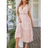imagePRETTYGARDEN Womens Summer Floral Boho Dress Wrap V Neck Short Sleeve Ruffle ALine Flowy Maxi Wedding Guest DressesPink