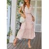 imagePRETTYGARDEN Womens Summer Floral Boho Dress Wrap V Neck Short Sleeve Ruffle ALine Flowy Maxi Wedding Guest DressesPink