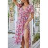 imagePRETTYGARDEN Womens Summer Floral Boho Dress Wrap V Neck Short Sleeve Ruffle ALine Flowy Maxi Wedding Guest DressesPink Floral
