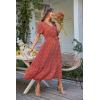imagePRETTYGARDEN Womens Summer Floral Boho Dress Wrap V Neck Short Sleeve Ruffle ALine Flowy Maxi Wedding Guest DressesRed Floral