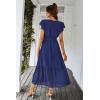 imagePRETTYGARDEN Womens Summer Floral Boho Dress Wrap V Neck Short Sleeve Ruffle ALine Flowy Maxi Wedding Guest DressesSolid Blue