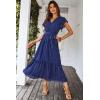 imagePRETTYGARDEN Womens Summer Floral Boho Dress Wrap V Neck Short Sleeve Ruffle ALine Flowy Maxi Wedding Guest DressesSolid Blue