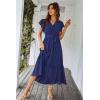 imagePRETTYGARDEN Womens Summer Floral Boho Dress Wrap V Neck Short Sleeve Ruffle ALine Flowy Maxi Wedding Guest DressesSolid Blue