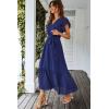 imagePRETTYGARDEN Womens Summer Floral Boho Dress Wrap V Neck Short Sleeve Ruffle ALine Flowy Maxi Wedding Guest DressesSolid Blue