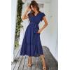 imagePRETTYGARDEN Womens Summer Floral Boho Dress Wrap V Neck Short Sleeve Ruffle ALine Flowy Maxi Wedding Guest DressesSolid Blue
